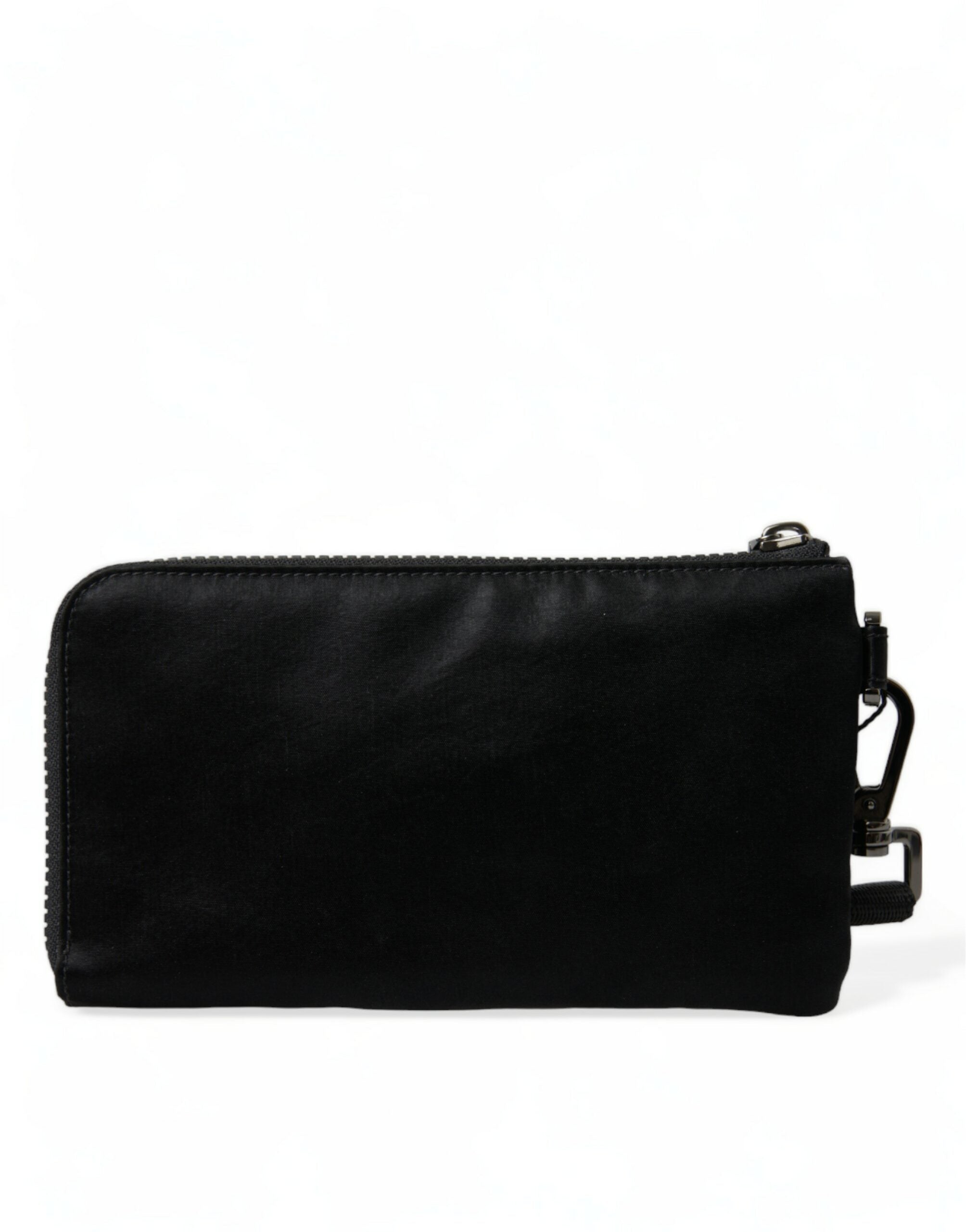 Dolce & Gabbana Black Nylon Logo Plaque Keychain Bag Clutch